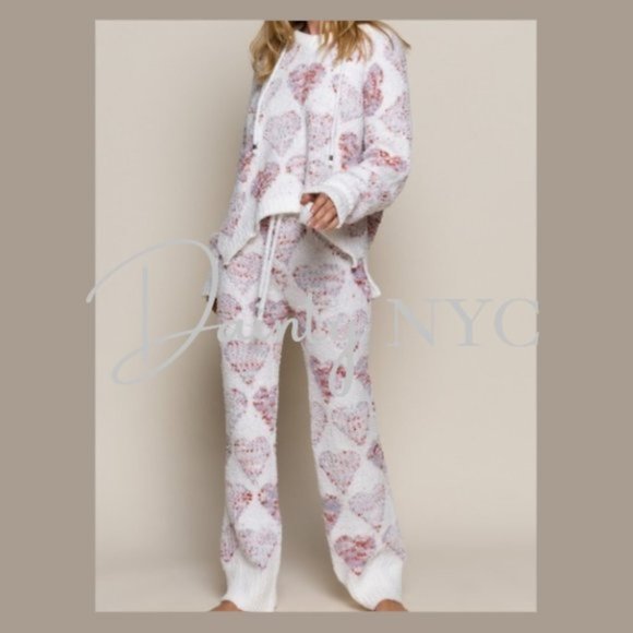 Hearts Berber Fleece Lounge Hoodie Sweater Plush - Picture 10 of 14